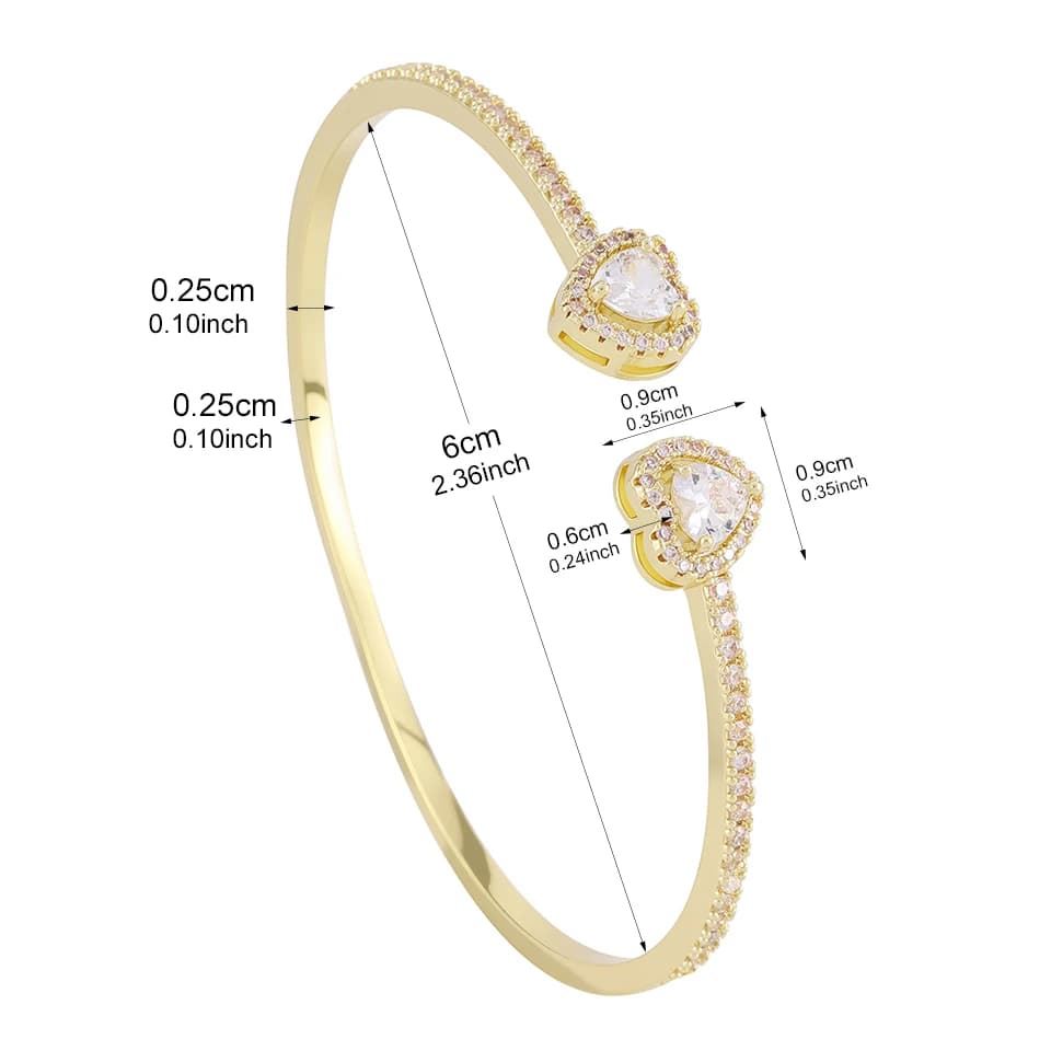 Yupsk 1/3pcs 18K Gold Plated Stainless Steel Heart Bracelet Set Fashion Zirconia Open Bangle Women's Bracelet Set For Daily Wear - 6