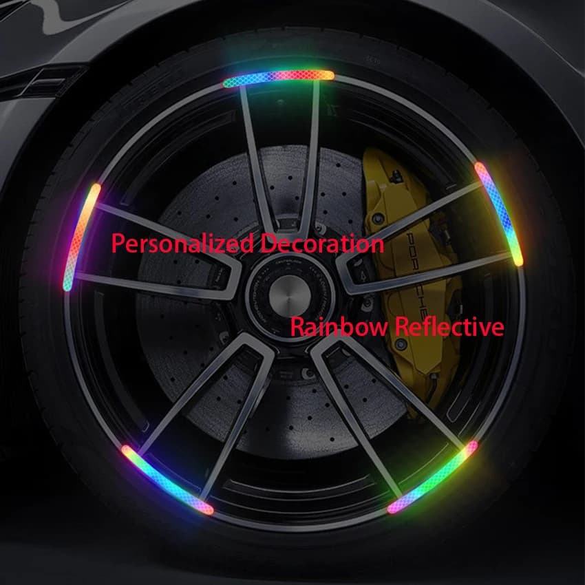 ملصقات تحذيرية عاكسة مضادة للتصادمات لدراجة نارية السيارة، عجلات الدراجة، ملحقات تزيين السيارة بالليزر بسبعة ألوان - 2