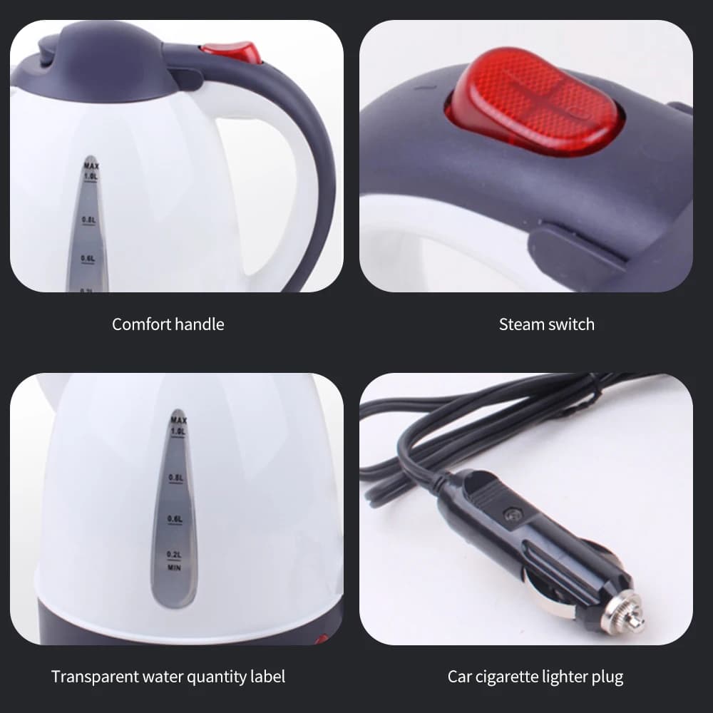 1000mL Car Electric Kettle 12V/24V 150W Portable Cigarette Lighter Kettle for Trip Travel Car Truck Travel Coffee Heated Tea Pot - 4