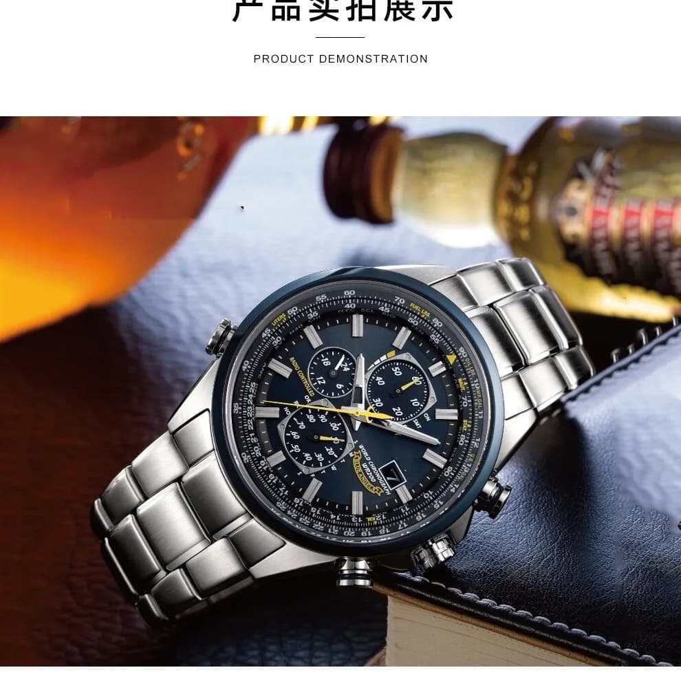 ساعة Blue Angels للرجال، كرونوغراف للطيران العسكري، بسوار من الفولاذ المقاوم للصدأ، كاجوال مع عرض التاريخ وأيام الأسبوع - 5