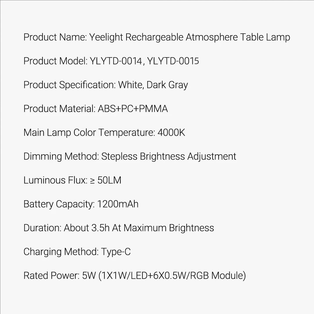Yeelight Rechargeable Atmosphere Desk Lamp RGB Color Desktop Gaming Computer Decorative Eye Protection Dual Mode Dimmable Type-C - 6