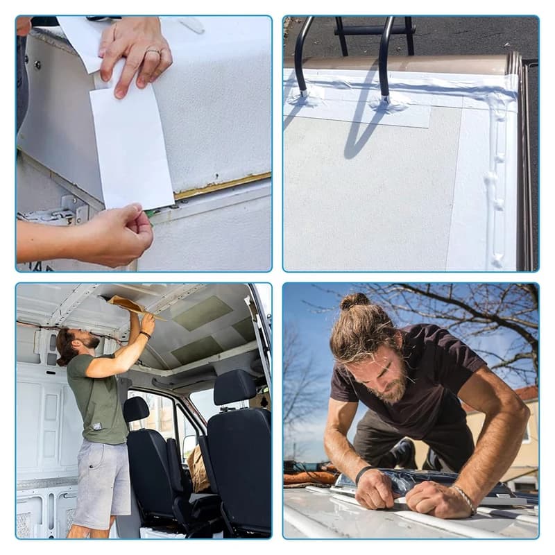 16.4ft RV شريط تسرب الأبيض مقاوم للماء الأشعة فوق البنفسجية و مانعة لتسرب الماء تسقيف الشريط ل RV إصلاح نافذة قارب ختم تسريبات سقف التخييم - 6