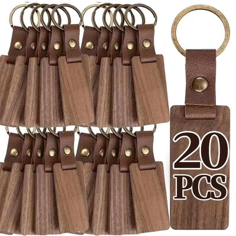 DIY Blank Keychain Wooden PU Leather Strap Keyrings Souvenir Car Pendant Handmade Keyring Jewelry Making Crafts Souvenir Gifts