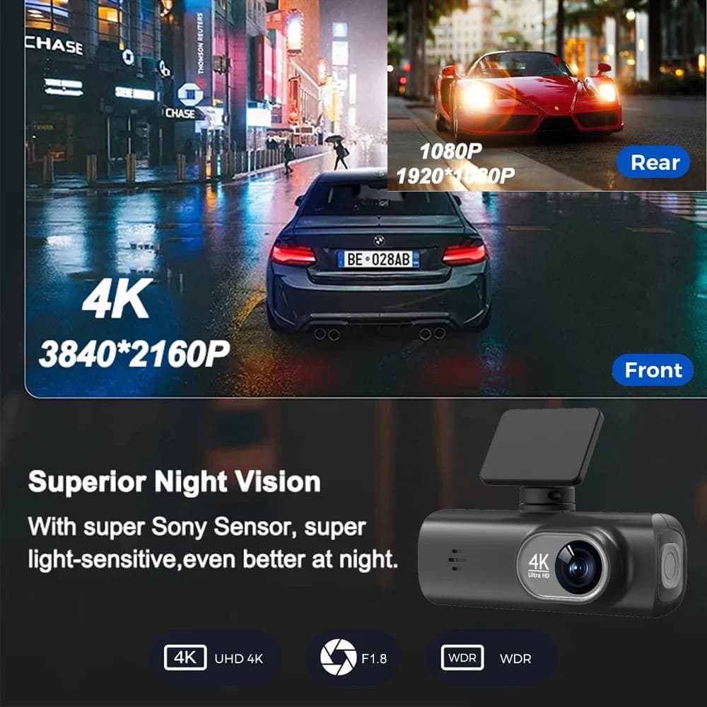 Soam Dash Cam 4K+1080P Dual-channel Dash Car Camera Recorder With GPS WiFi Car DVR 24H Parking Monitor Black Box - 3