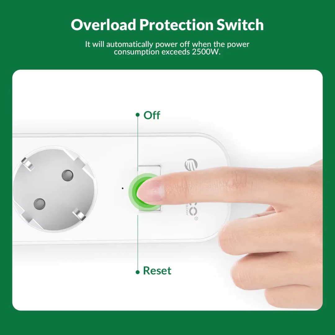 شريط طاقة ORICO 6AC بقوة 2500 واط مع كابل تمديد 3 أمتار ومقابس كهربائية متعددة مع واقي من ارتفاع التيار ومرشح شبكة - 5
