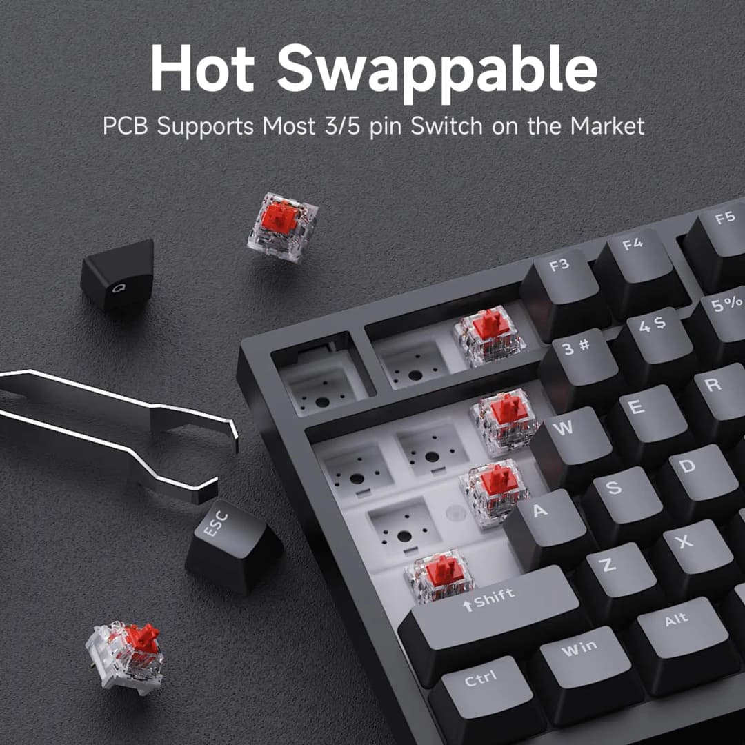 AK820 Red-Switch Mechanical Gaming Keyboard, 75% Layout, Hot-Swappable Switches, Featuring a USB-C Port, White Backlighting, Fiv - 3