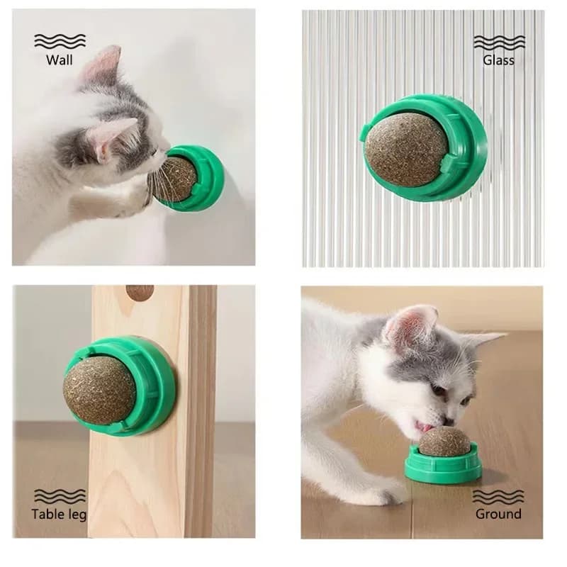 Cat Toy Catnip Cat Wall Stick-on Ball Toy Scratchers Treats Healthy Natural Removes Balls to Promote Digestion Cat Grass Snack - 2