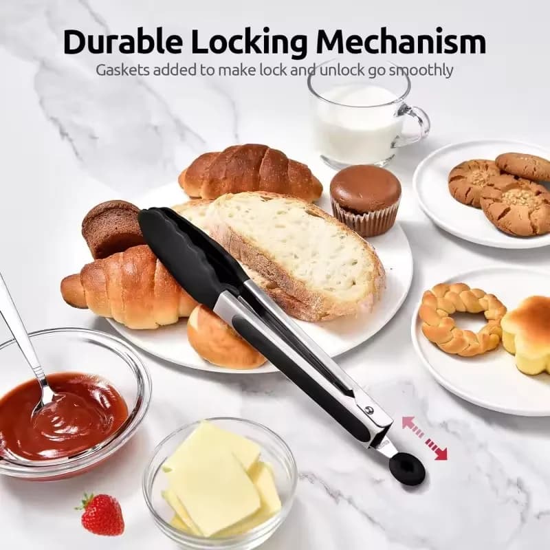 7/9/12inch Silicone Non-slip BBQ Grilling Tongs Salad Bread Cooking Clip Clamp Serving Utensils Kitchen Stainless Steel Tong - 4
