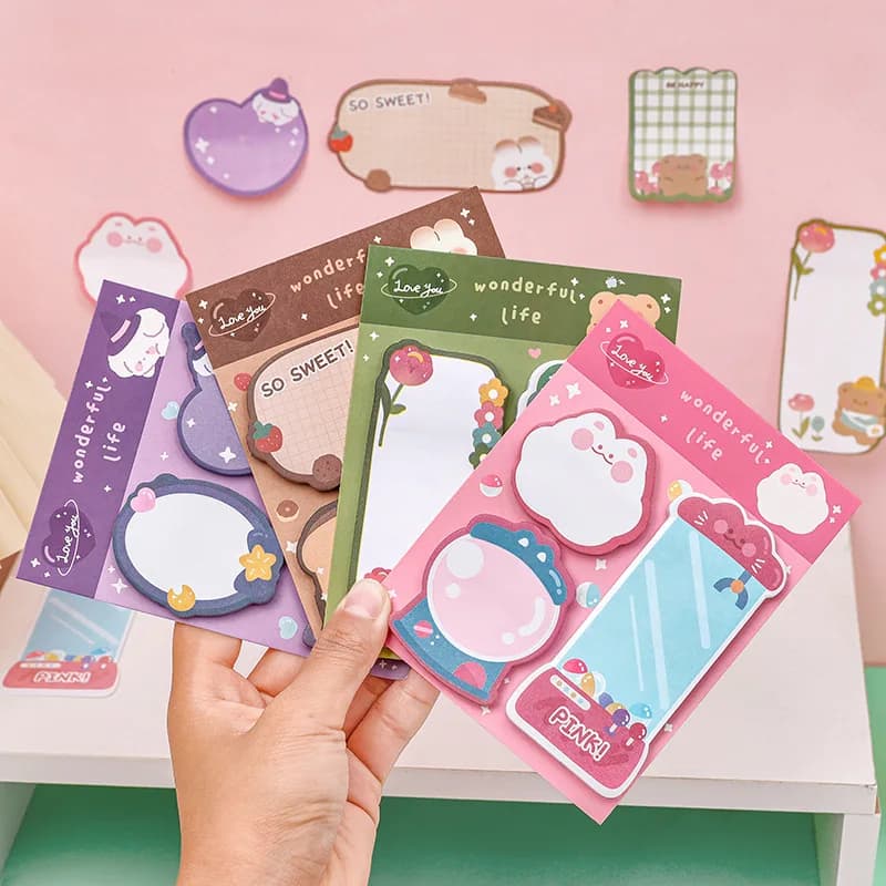 Kawaii Cartoon Strawberry Rabbit Bear Sticky Notes Memo Pad Cute Message N Times Sticky Office Stationery Supply Journal Planner - 2