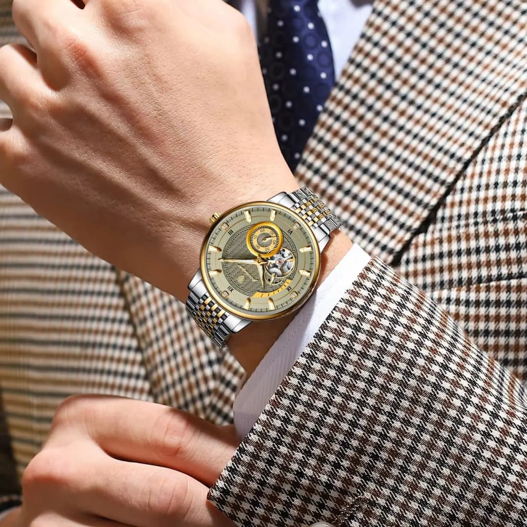 ساعة يد رجالية فاخرة من بويداغار، توربيون مجوف مضيء، ستانلس ستيل، ميكانيكية أوتوماتيكية - 6