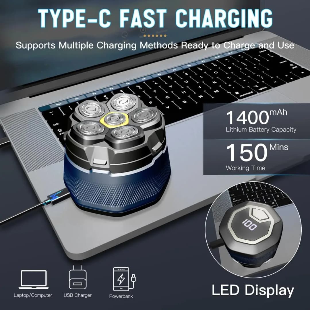 ماكينة حلاقة كهربائية للرأس للرجال الصلع - ماكينة تشذيب شعر 6D بشفرة مغناطيسية قابلة للشحن عبر USB بشاشة LED مقاومة للماء لحلاقة اللحية - 3