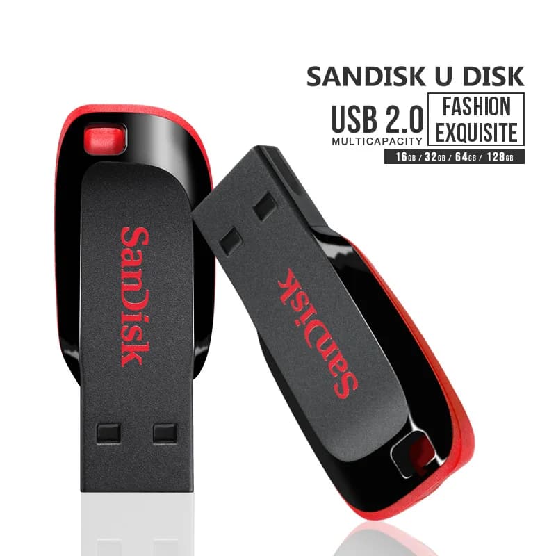 SanDisk CRUZER BLADE USB FLASH DRIVE CZ50 USB 2.0 بسعة 128 جيجابايت و64 جيجابايت و32 جيجابايت و16 جيجابايت، فلاش درايف صغير، يدعم التحقق الرسمي