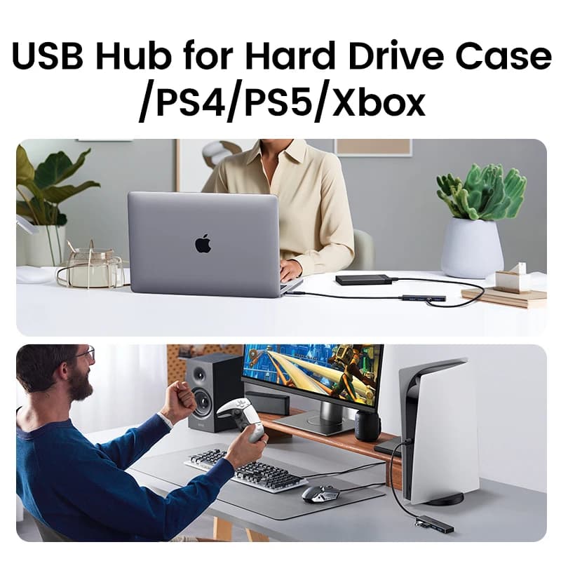 محول USB 3.0 من UGREEN مع 4 منافذ متوافق مع أجهزة الكمبيوتر المحمول والمكتبي وماك بوك برو وأير وXbox وPS5 - 5