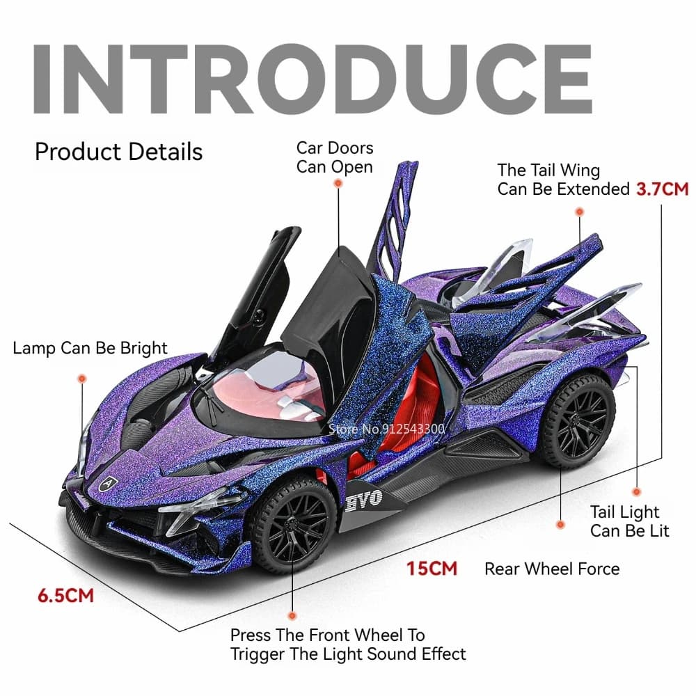 نموذج سيارة Apollo EVO IE مقياس 1:32، لعبة سيارات سوبر معدنية، أبواب قابلة للفتح، أفضل هدية للأطفال - 2