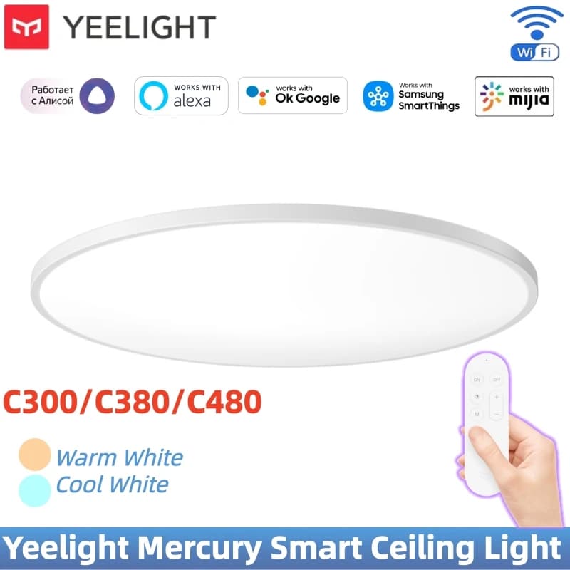 Yeelight Mercury Smart Ceiling Light Wi-Fi Warm White/Cool White Eye‑Care With Moonlight Mode Voice Control Works With Mi Home