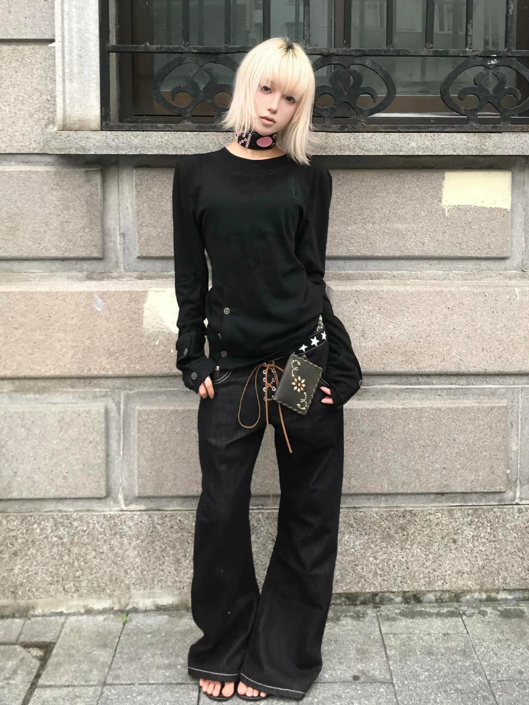 تي شيرت قوطي عتيق من Genayooa للنساء، كم طويل، أزرار، قمصان ريترو Y2k، قمصان سوداء، قمصان Streetwear، قمصان مطبوعة 2000s، قمصان خريفية - 4