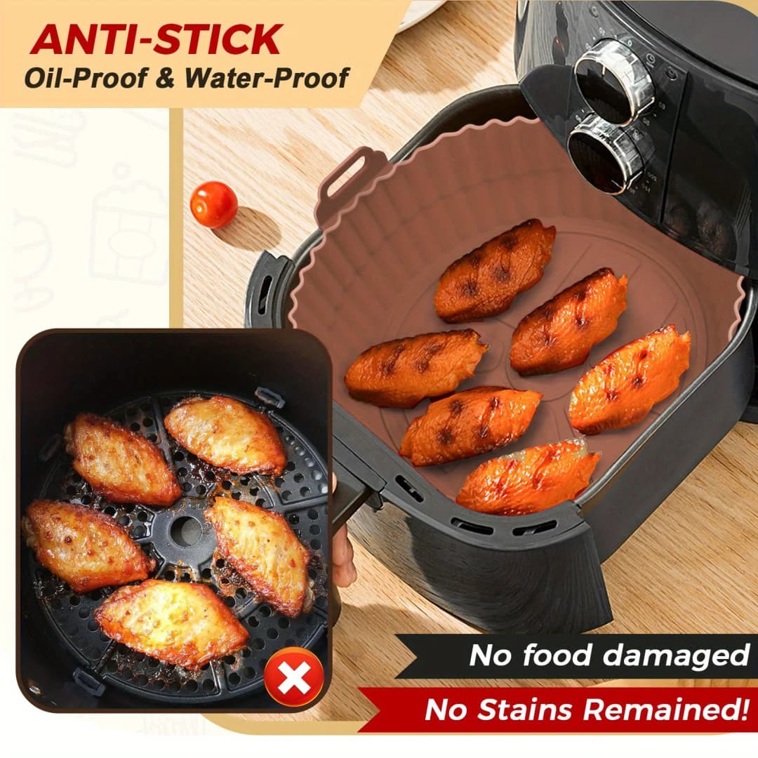 6PC Air Fryer Mats - 450°F Silicone Non-Stick Dual Texture Dishwasher Safe Crispy/Steam Cooking - 3
