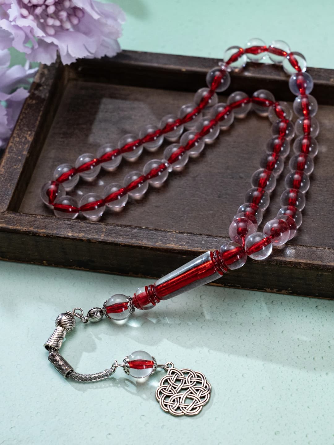 سوار تسبيح يدوي من 45 حبة، 5 ألوان اختيارية، مع قلادة بنقش عربي، هدية للعبادة الإسلامية، هدية لصديق - 3