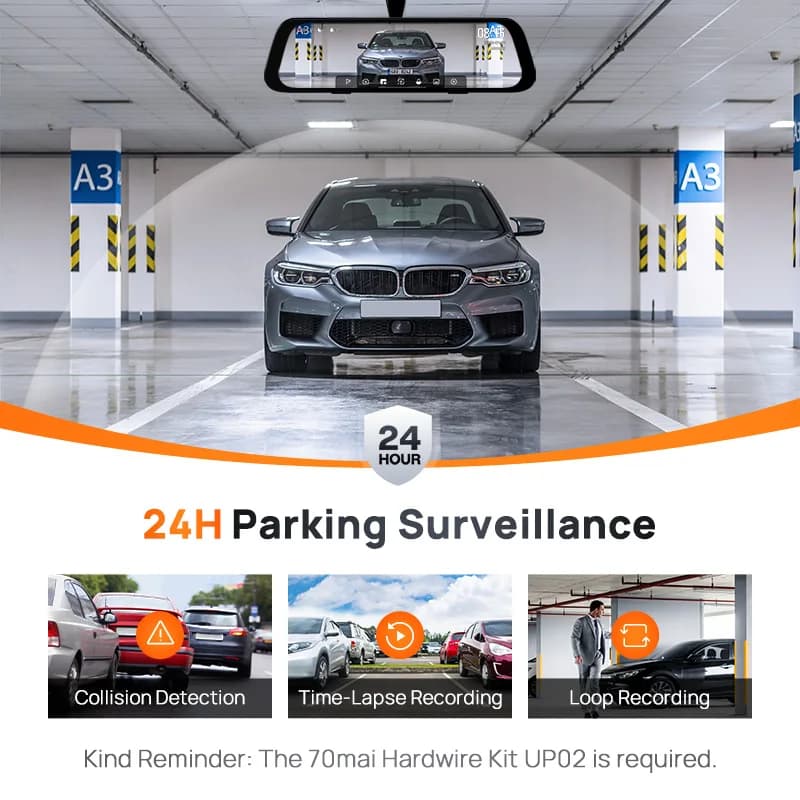 70mai S500 Rearview Dash Cam 9.35'' Touch Screen 3K Super Capacitor Dual-Channel HDR Voice Control 24H Parking Surveillance - 5