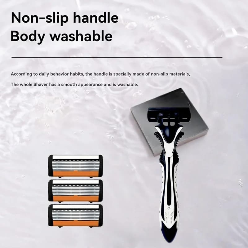 1 Handle + 3/6/12 Blades/ Men Women Manual Safety Razor 6-Layer Stainless Steel Hair Removal Shaving Replaceable Shaver Head - 6