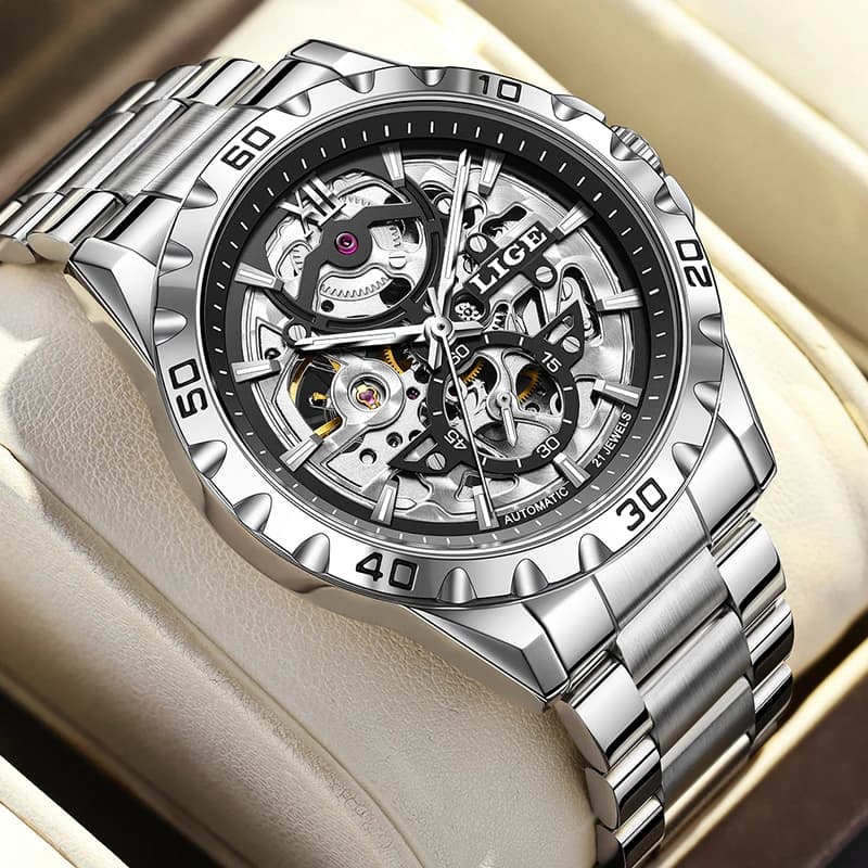 LIGE Hollow Skeleton Men's Mechanical Wristwatches Fashion Luminous Watch Men Military Sports Waterproof Automatic Watch For Men - 6