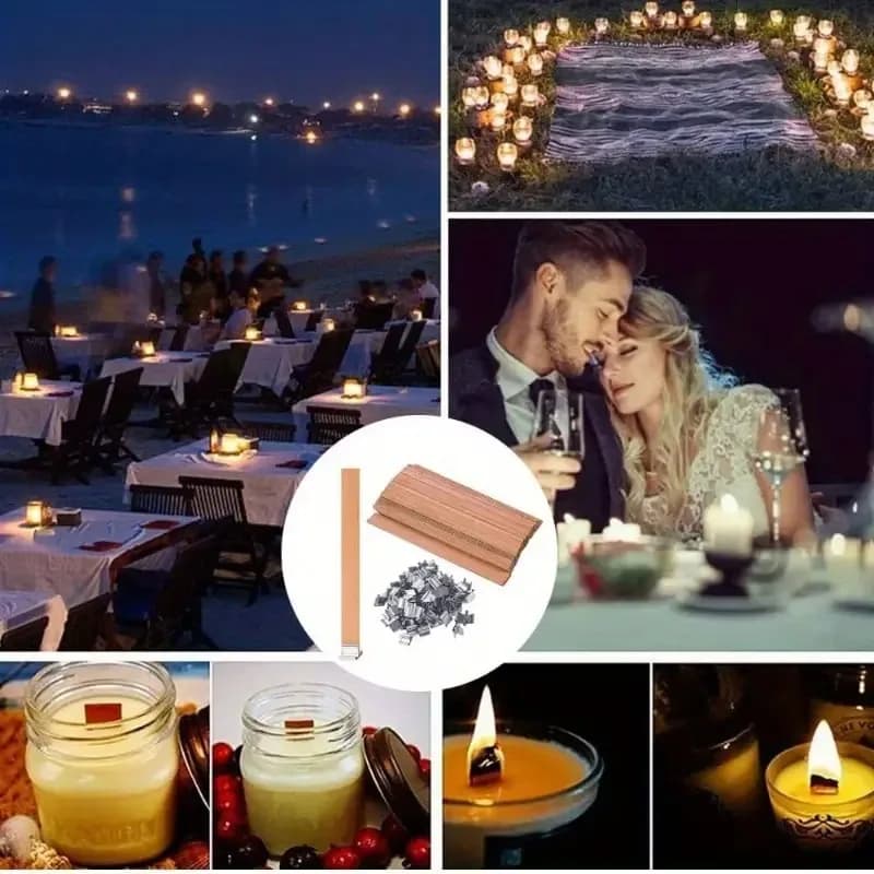 فتائل شموع خشبية طبيعية مع حاملات معدنية لشموع الصويا، لوازم صنع الشموع يدوياً، حرفة العلاج العطري - 5