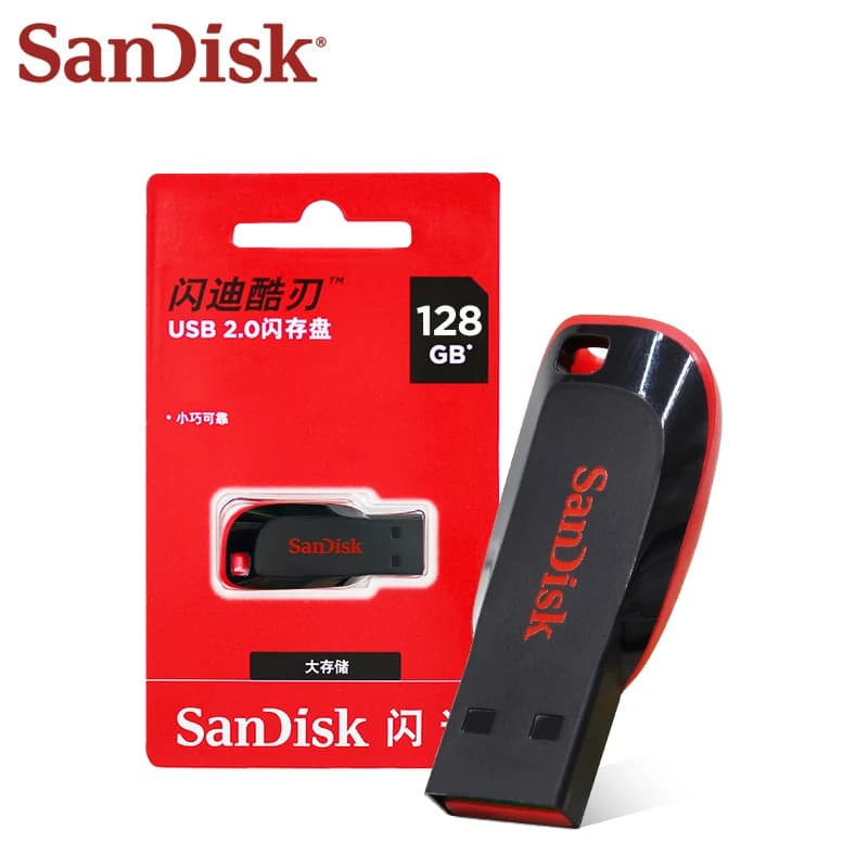 عصا ذاكرة SanDisk FAT32 CZ50 فلاش، USB2.0، بسعة 128 جيجابايت و64 جيجابايت و32 جيجابايت و16 جيجابايت، فلاش درايف صغير أصلي 100% للكمبيوتر