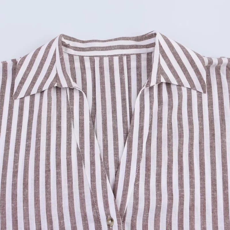 HXAO Women's Shirt Oversized Blouse Summer Shirt & Blouse Yellow Pink White Striped Shirt Elegant Large Size Long Sleeve Shirts - 5