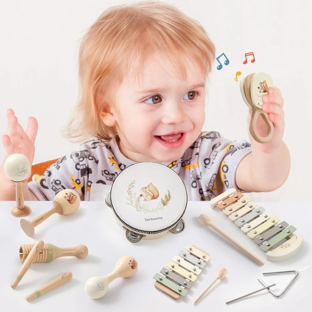 Montessori Wooden Toy Multicolor Xylophone Bell Beads Drum Column Musical Instrument Toy Kid Educational Musical Instrument Gift - 5