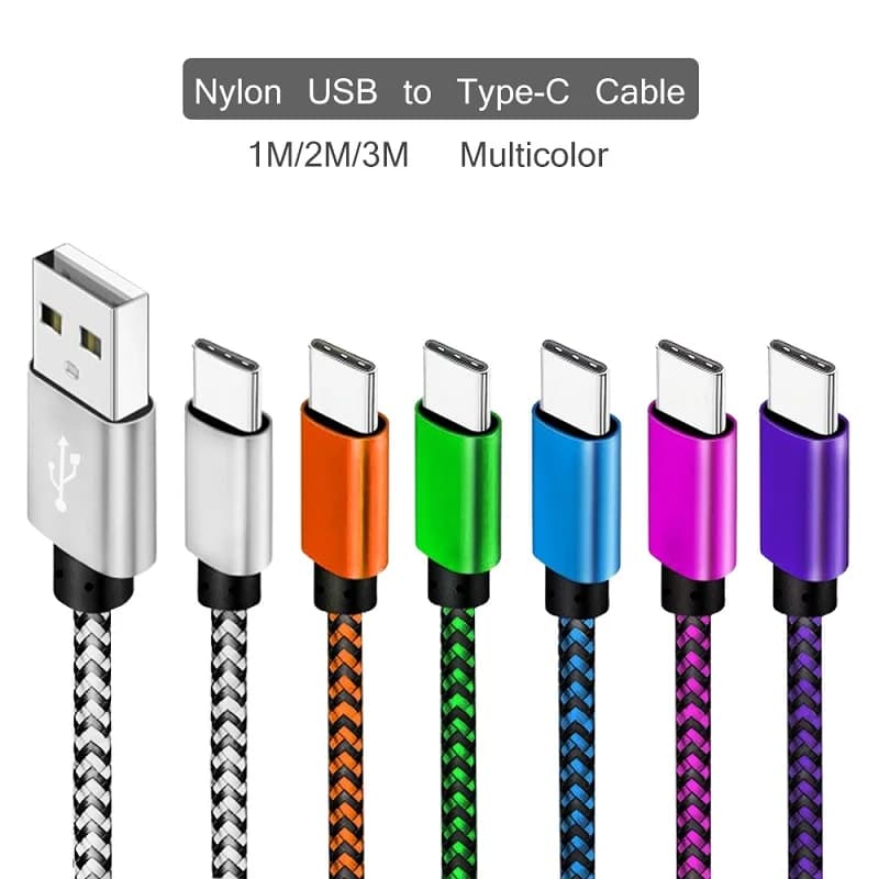 كابل USB من النوع C 2.4A شحن سريع من النايلون المضفر كابل شاحن لملحقات الهاتف المحمول Samsung Huawei Xiaomi Android
