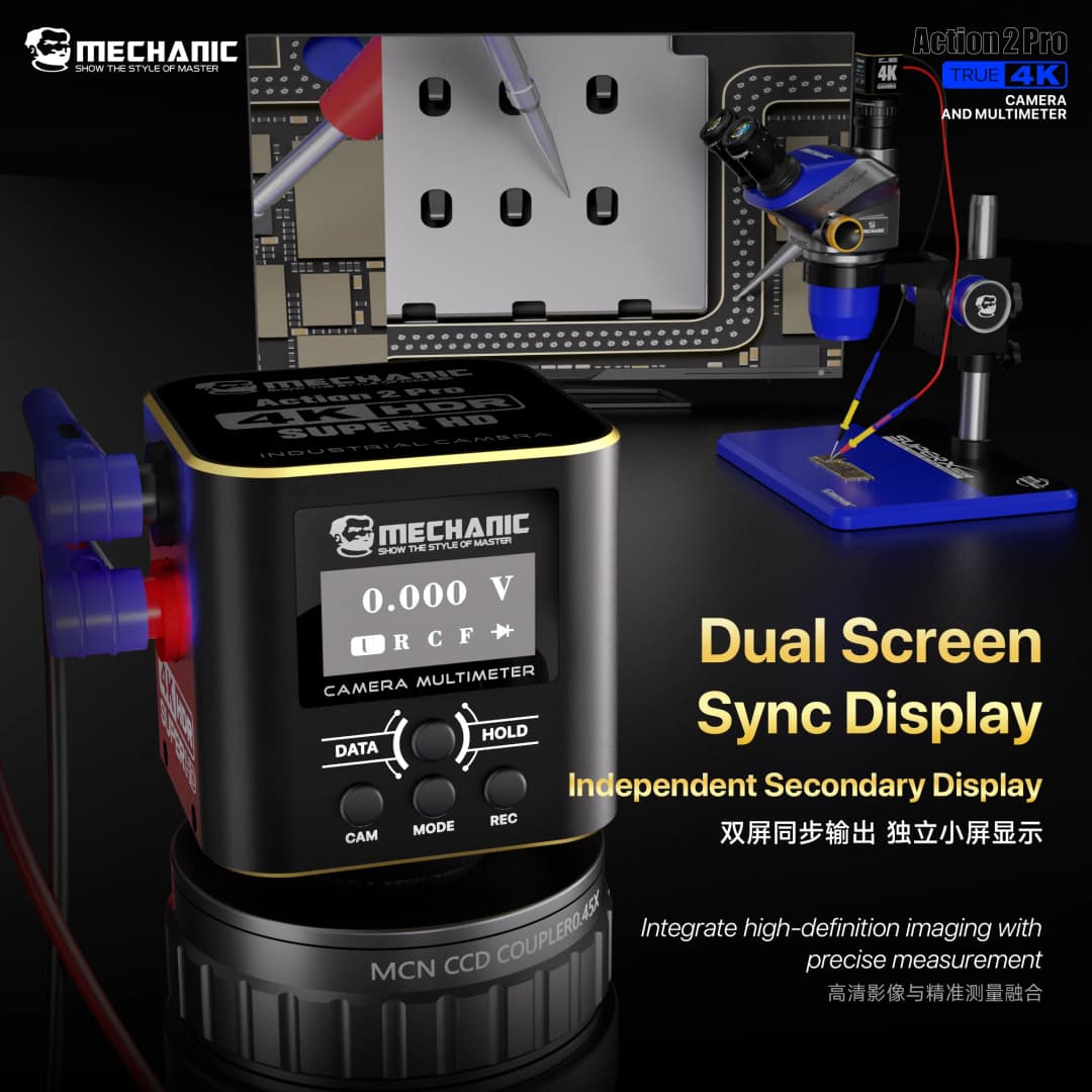 كاميرا صناعية MECHANIC OFFICIAL Action 2 Pro مع مقياس متعدد، مستشعر Sony IMX678، دقة 4K، شاشة مزدوجة، تسجيل عبر HDMI/USB، أداة إصلاح إلكترونيات - 5