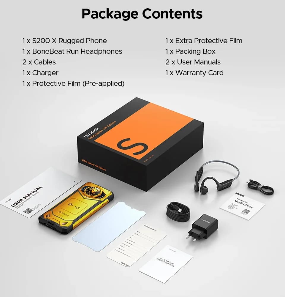 DOOGEE S200 X 5G إصدار VIP المتين مع سماعة رأس أندرويد 16 سعة 48 جيجابايت و512 جيجابايت وشاشة 6.72 بوصة FHD+120Hz مع معالج Dimensity 7050 وبطارية 10100 مللي أمبير في الساعة - 6