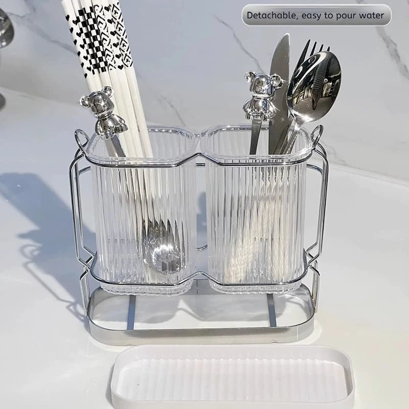 Wall Mounted Kitchen Cutlery Organizer Light Luxury Chopstick Spoon Holder Stainless steel Utensil Drying Rack - 2