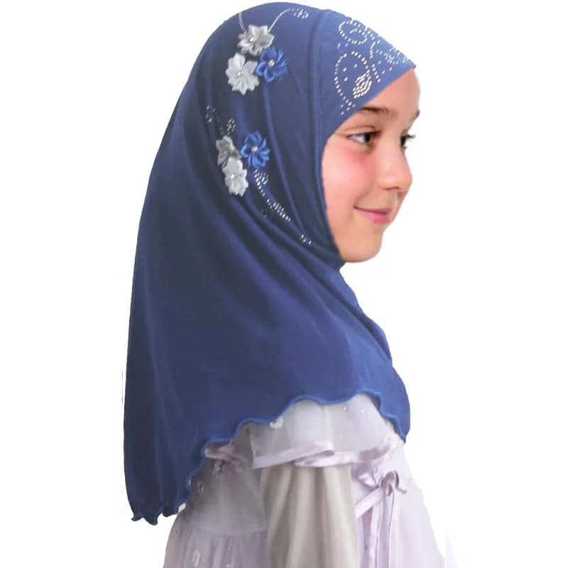 حجاب أطفال للبنات حجاب إسلامي فوري جاهز لارتداء شالات إسلامية عمامة مع أوشحة زهور غطاء رأس جيرسي (2-7 سنوات) - 4