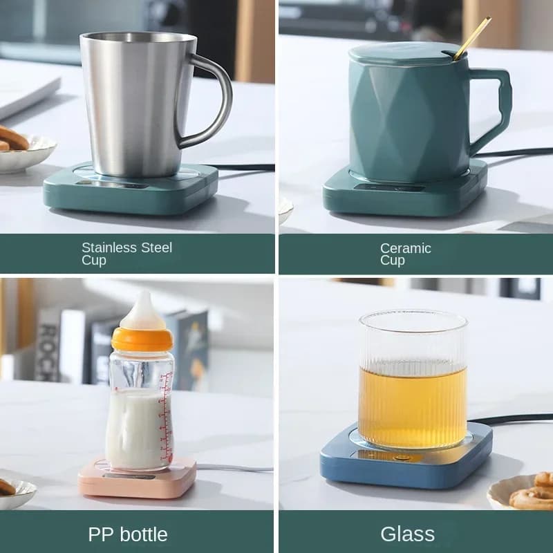 Smart Constant - Temp Cup Warmer, 55℃ Metal Panel, Multi - Mug Compatible, 16W Low - Power, Office/Home Heating Mat US/EU - 3