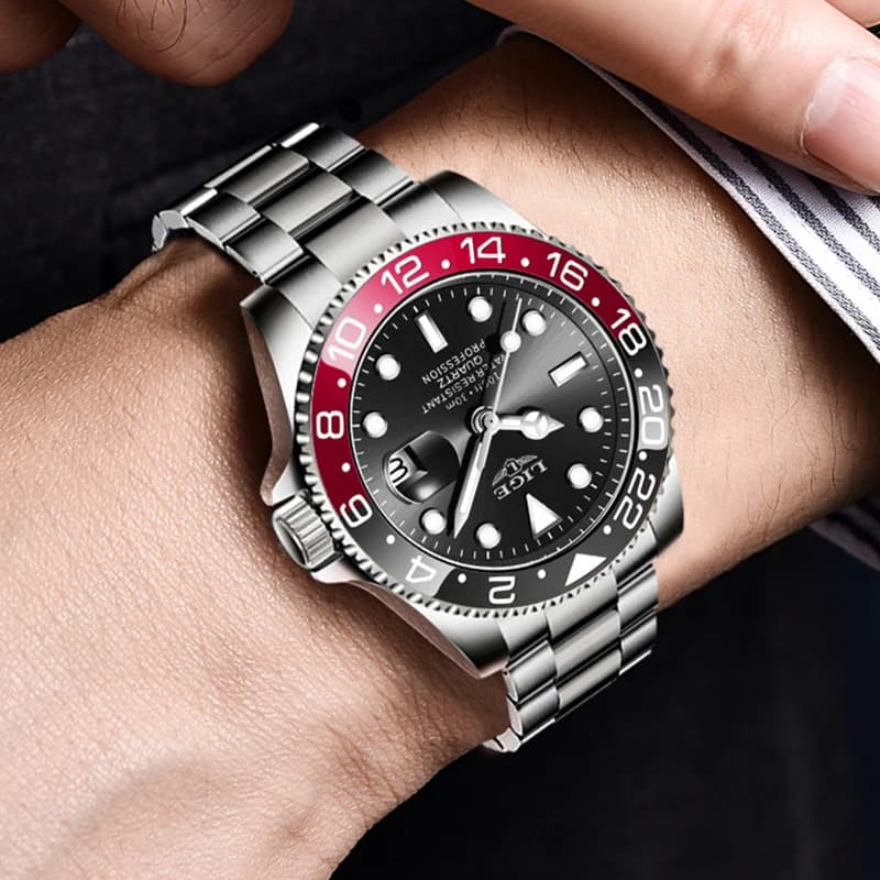 ساعة غوص LIGE للرجال، ساعة أعمال مقاومة للماء حتى 3ATM، كرونوغراف مضيء للرياضات الخارجية - 5