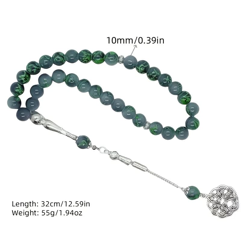 10 cm 33 single ear green glass pattern Muslim rosary beads Arab prayer TASBIH, fashion men's and women's bracelets/car hanging - 5