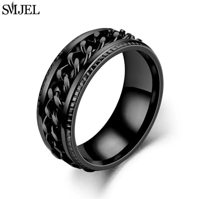 Cool Stainless Steel Rotatable Chain Men' Ring Multifunctional Fashion 8mm Fidget Spinner Rings Couple Jewelry bague homme 2025 - 4