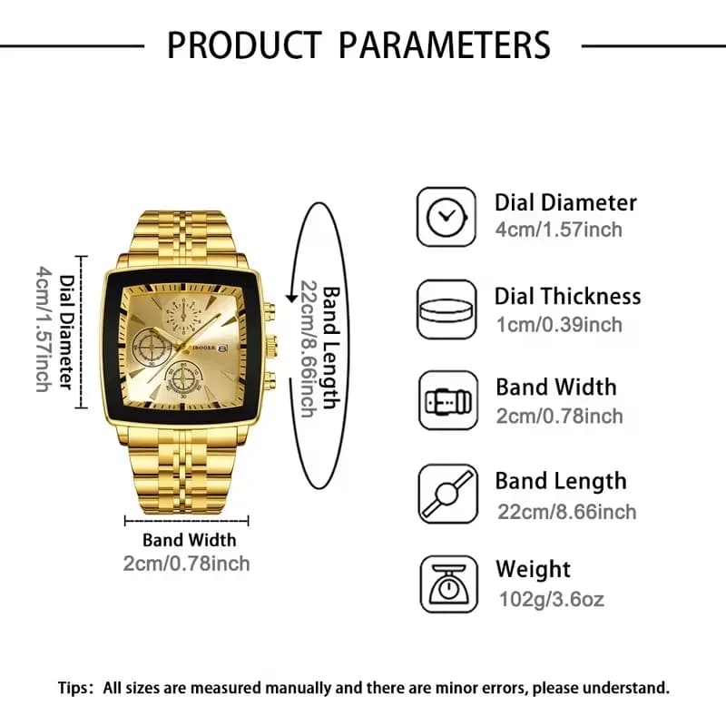 Luxury Square Men Business Watches Fashion Stainless Steel Man Calendar Quartz Wristwatch Reloj Hombre (Without Box) - 6