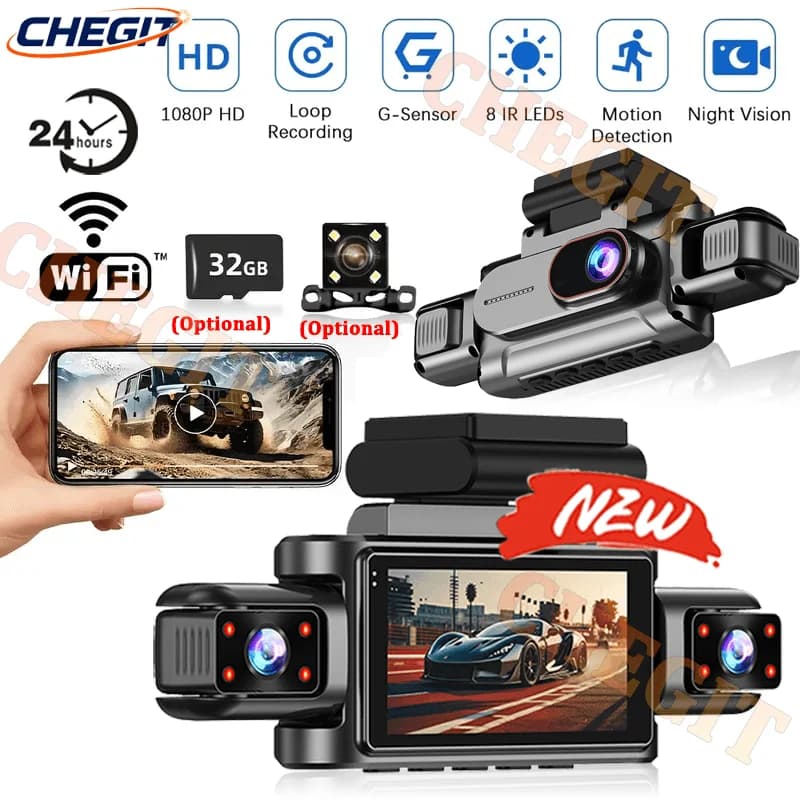 كاميرا سيارة 360 درجة بدقة 1080P، 3/4 عدسة، واي فاي، صندوق أسود، رؤية ليلية، شاشة ركن 24 ساعة