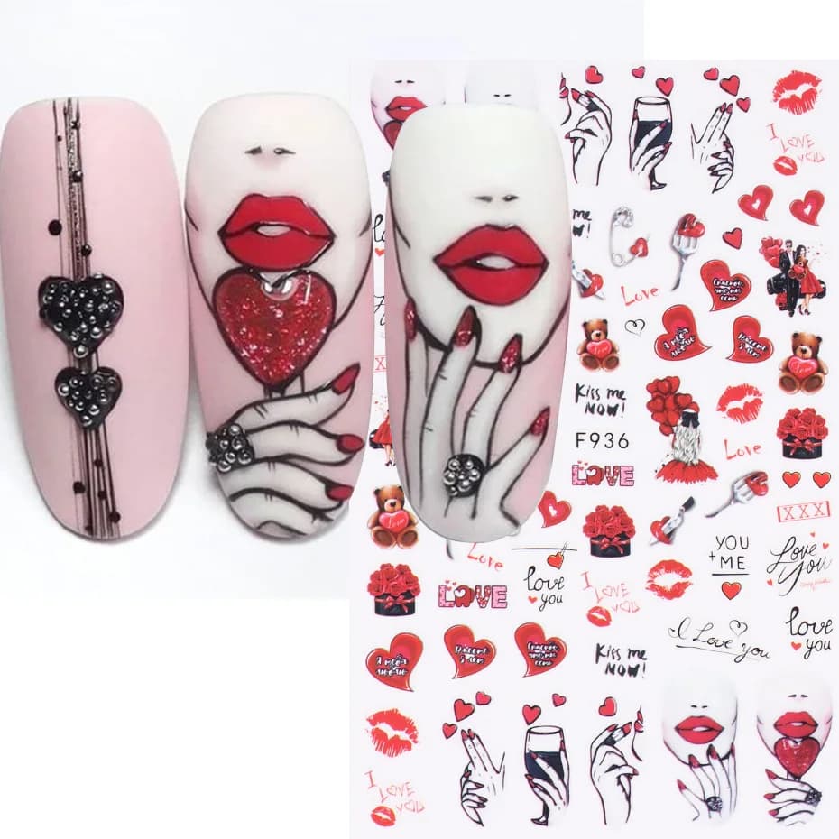 1 قطعة عيد الحب الجديد مسمار الفن صائق ثلاثية الأبعاد القلب أحمر الشفاه مسمار ملصقات مسمار الفن لوازم ملصقات بمادة لاصقة ذاتية الصنع مسمار المنزلق - 3