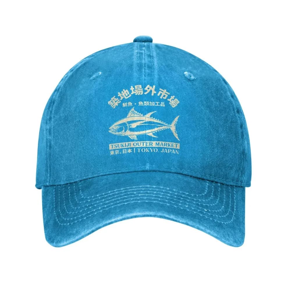 Japanense Tsukiji Fish Market Washed Tokyo Japan Baseball Cap Sun High Quality Washed Trucker Hat Female Male Snapback Cap - 4