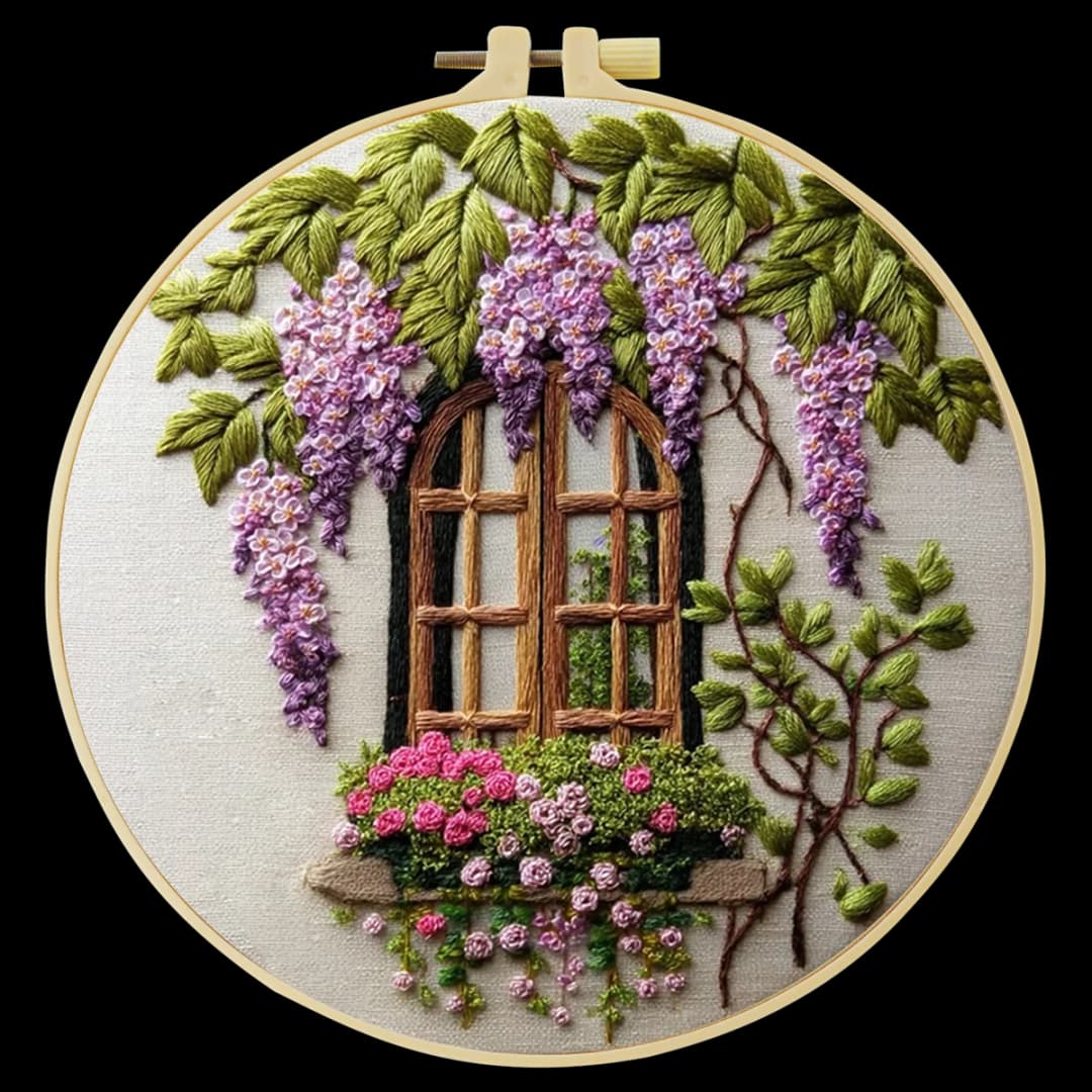 1pc 20X20CM/15X15CM 7.87/6.3inch Embroidery Starter Kit DIY Kit Home Decor, Windows and Flowers, Embroidery Kit - 4