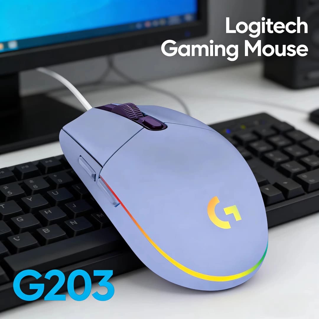 ماوس ألعاب سلكي Logitech G203 بدقة 8000 DPI، إضاءة RGB، كابل بطول 2.1 متر، مناسب للمكتب والألعاب - 6