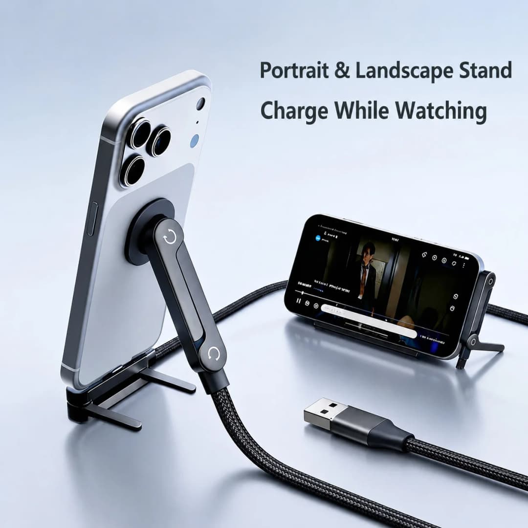 65W USB A to USB C Cable 2 in 1 Fast Charging Data Cable Foldable Phone Stand Holder Nylon Cord for Samsung Xiaomi Huawei Type C - 3