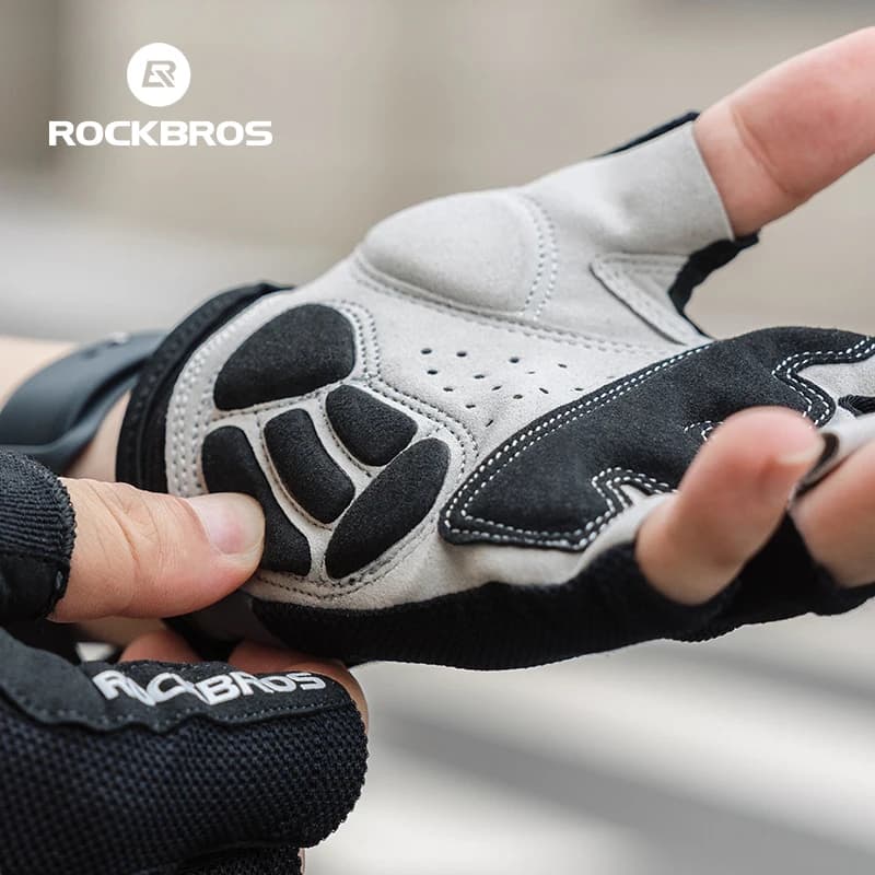 قفازات دراجة ROCKBROS بنصف إصبع لطرق MTB وطرق الربيع والصيف، قفازات دراجة هوائية قصيرة قابلة للتنفس للرجال والنساء، قفازات ركوب دراجات مبطنة بالجل - 5