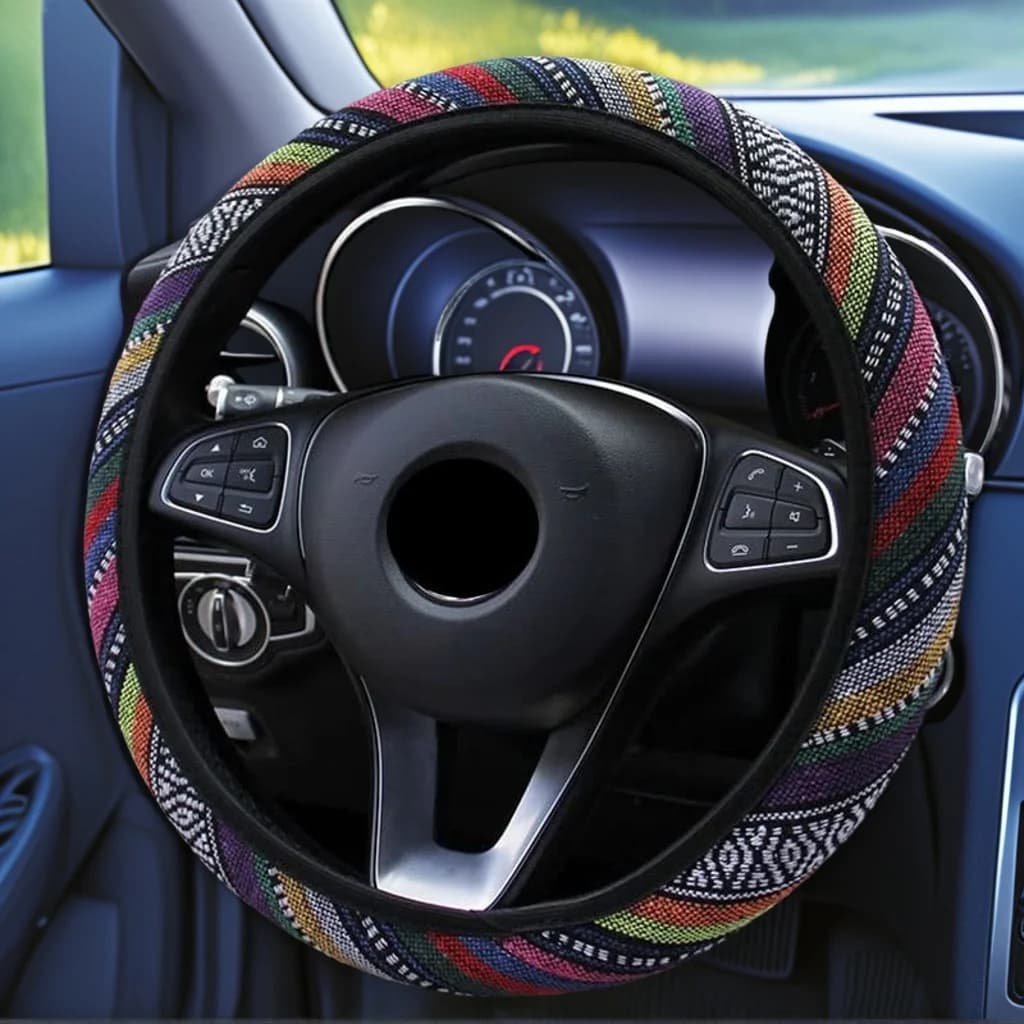 Ethnic Style Elastic Car Steering Wheel Cover No Inner Ring Suitable for 15inch Cars SUVs Men Women Automotive Accessories