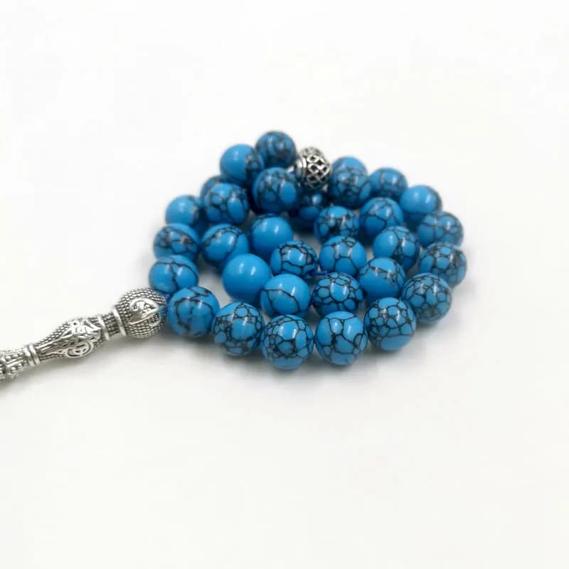 Tasbih men Natural Mongolian turquoise gemstone islamic muslim Blue prayer bead Misbaha - 3