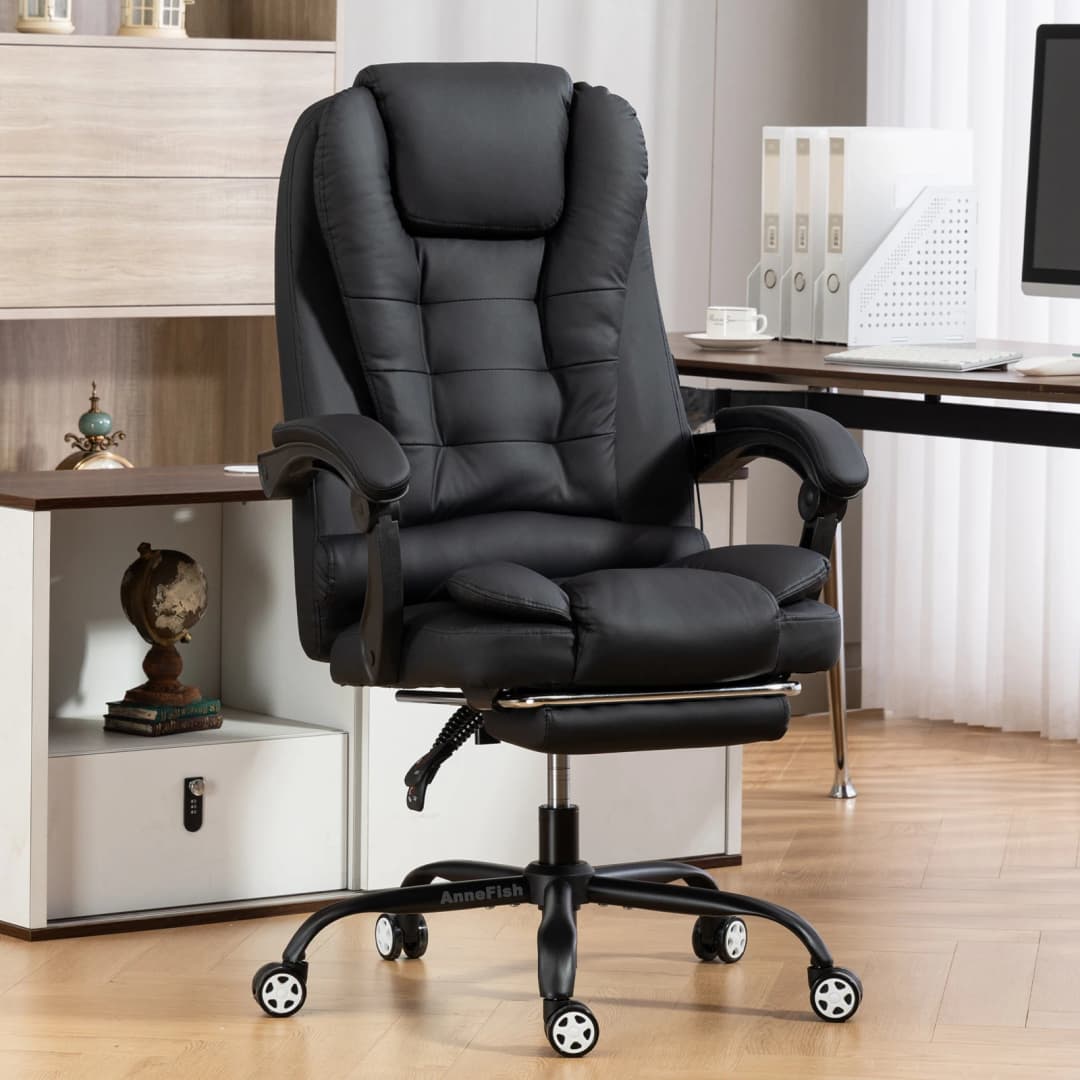 كرسي مكتب كبير من AnneFish مع مسند للقدمين ودعم أسفل الظهر كرسي ألعاب قابل للتعديل الارتفاع بعجلات دوارة - 5