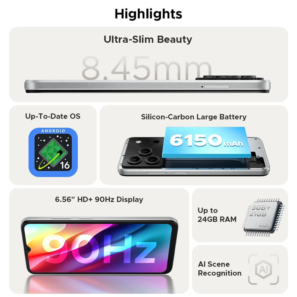 Global Version DOOGEE Note 56 Smartphone Android 16 6150mAh Large Battery 6.56'' 90Hz Display 24GB 64GB Mobile Phone - 2